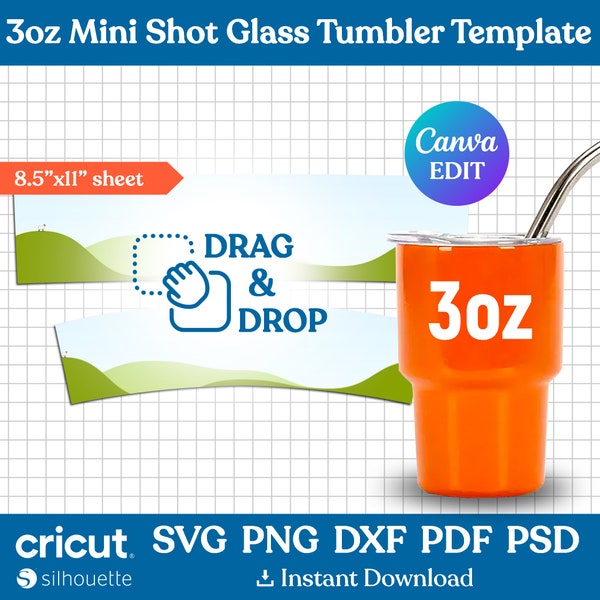 3oz Shot Glass Tumbler Template, Mini Shot Wrap Tumbler Template, Mini Tumbler Template, Shot Glass Tumbler Template, svg, Canva Editable