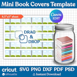 Mini Book Covers Template, Miniature Books for Decor, Tiny Book DIY, TBR Book, Books for Jars, Custom Mini Books, Printable, Canva Editable