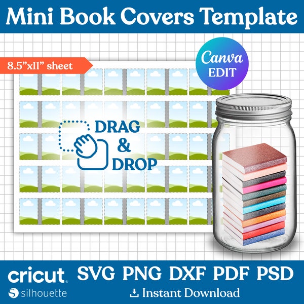 Mini Book Covers Template, Miniature Books for Decor, Tiny Book DIY, TBR Book, Books for Jars, Custom Mini Books, Printable, Canva Editable