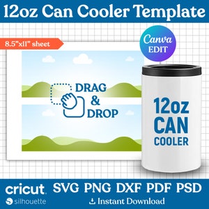 12oz Can Cooler Template, Can Cooler Svg, Beer Cooler Template, Blank Template for Sublimation, Bottle Cooler Template, png, Canva Editable