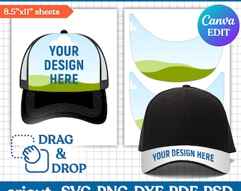 Hat Brim Template, Trucker Hat Template, Trucker Hat Label, Baseball Cap Brim, Hat Blank Template, Trucker Cap, Printable, Canva Editable