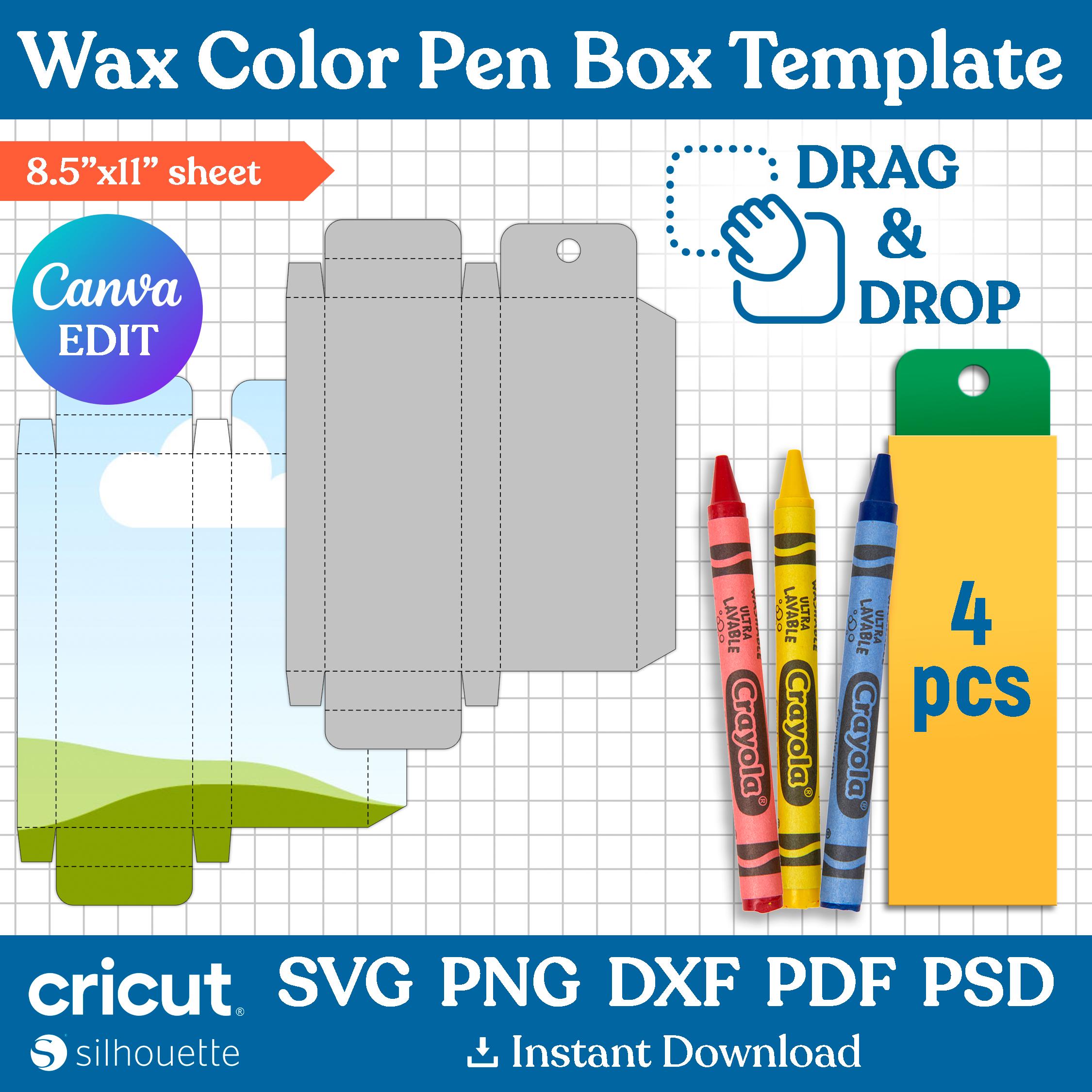 4pcs Crayon Box Template, Wax Crayon Box Template, Wax Color Pen Gift Box, Box Template, Party Favor Box, Gift Box Svg, Png, Canva Editable