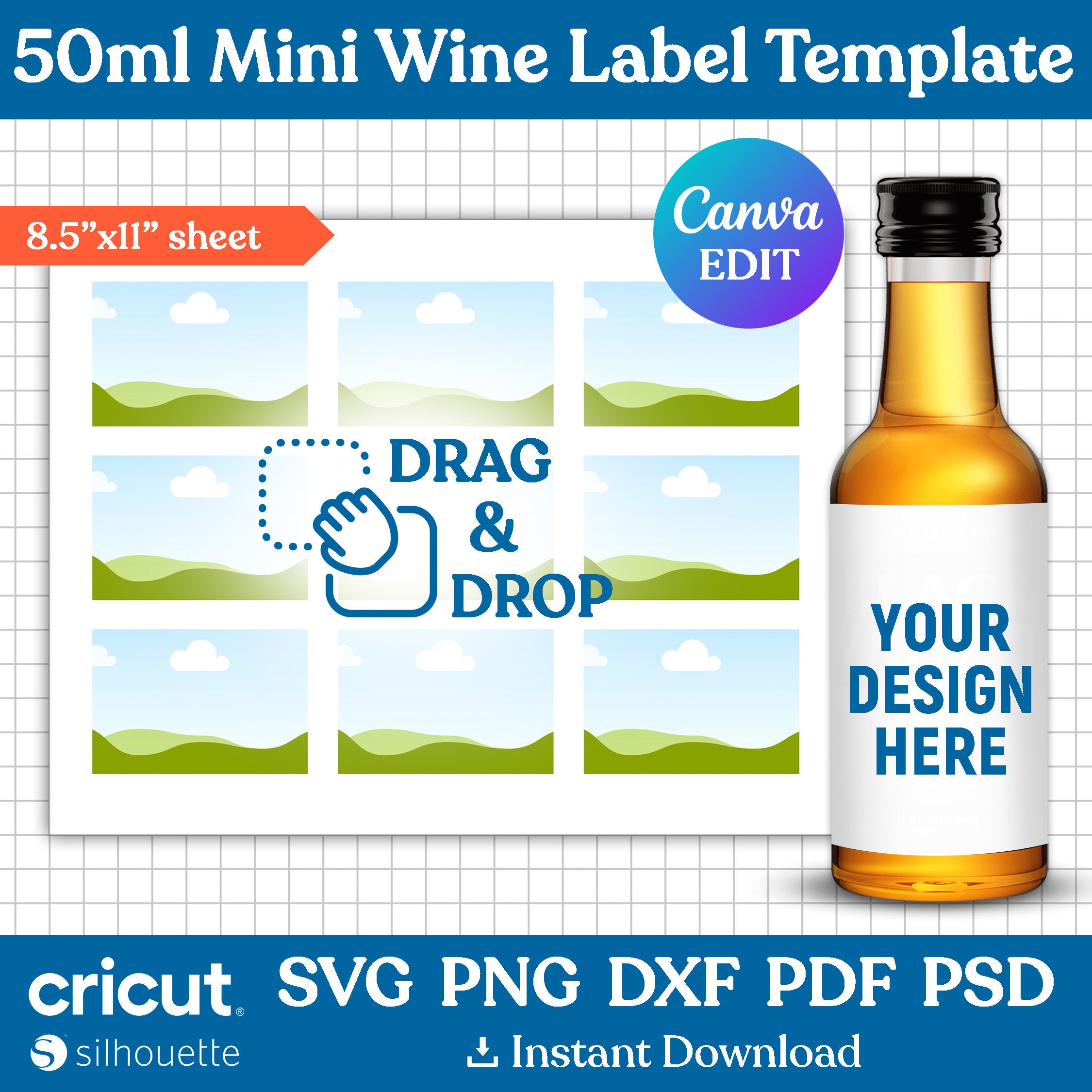 Mini Wine Bottle Label Template, 50 Ml Liquor Label Template, Wine Label Svg, Wine Bottle Tag ...