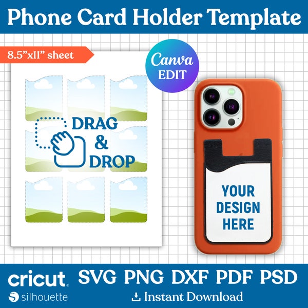 Phone Card Holder Sublimation Template, Phone Card Holder Svg, Phone Card Holder Template, Card Holder Phone Case, png, Canva Editable