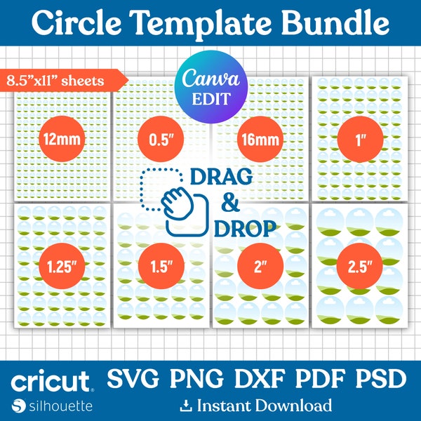 Modèle de cercle Svg, lot de modèles de cercle, modèle de cercle vierge, modèle d'autocollant cercle, modèle d'étiquette ronde, png, dxf, éditable sur toile