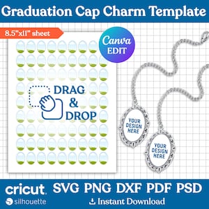 Graduation Cap Charm Template, Cap Charm Memorial Template, Charm Template for Grad Caps, Graduation Tassel Charm Pendant, Canva Editable