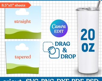 Tumbler Template Svg, 20oz Skinny Tumbler Template, Skinny Tumbler Full Wrap, Tumbler Sublimation, Tapered Straight, png, Canva Editable