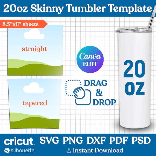 Tumbler Template Svg, 20oz Skinny Tumbler Template, Skinny Tumbler Full Wrap, Tumbler Sublimation, Tapered Straight, png, Canva Editable