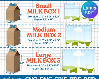 Milk Box Template BUNDLE, Milk Carton Box Template, Milk Favor Box Svg, Party Favor Box, Box Template, Gift Box Svg, DIY Box, Canva Editable