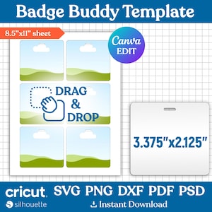 Badge Buddy Template, ID Badge Template, Badge Buddy Blank, Vip Badge, Staff Badge, Name Badge, Office Badge, Printable, DIY, Canva Editable