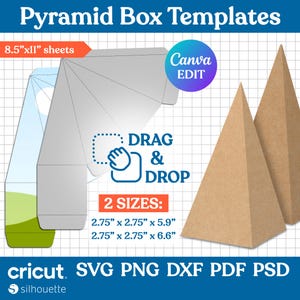 Paquete de caja piramidal, plantilla de caja de regalo, caja de regalo piramidal, caja de regalo de cumpleaños, caja de regalo de fiesta, plantilla de caja, caja piramidal SVG, Canva editable