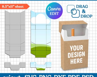 Cigarette Box Template, Cigarette Pack Template, Cigarette Holder Template, Cigarette Case, DIY Candy Gift Box, Packaging, Canva Editable
