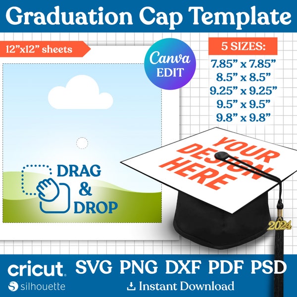 Graduation Cap Template Svg, Graduation Hat Template, Blank Graduation Cap Template, Graduation Cap Tropper Template, png, Canva Editable