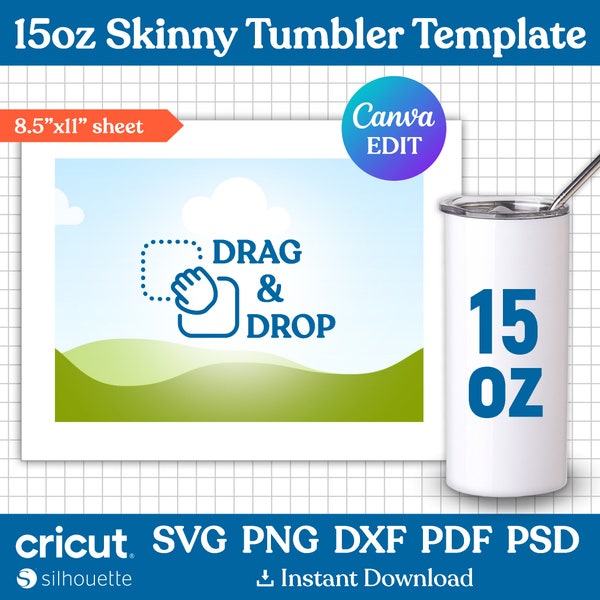 Tumbler Template Svg, 15oz Straight Skinny Tumbler Template, 15oz Tumbler Wrap, Skinny Tumbler Full Wrap, Tumbler Sublimation, Canva Edit