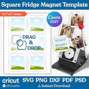 2.5x2.5 quadratische Kühlschrankmagnet Vorlage, Magnet Maker Vorlage, Magnetmaschinen Vorlage, quadratische Magnetvorlage, Magnet Vorlage, Canva Edit