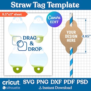 Straw Tag Template, Straw Tag Svg, Straw Tag Blank Template, Custom Straw Tag, Straw Name Tag, Party Template, Party Favor, Canva Editable