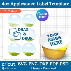 4oz 50g Apfelsauce Etikettenvorlage, Apfelsauce Cup Etikett, Apfelsauce Aufkleber, Apfelsauce Cup Deckel Aufkleber, Party Favor, DIY, Canva bearbeitbar