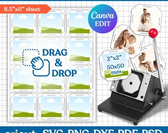 2x2 Square Fridge Magnet Template, Magnet Maker Template, Magnet Machine Template, Square Magnet Template, Magnet Template, Canva Editable