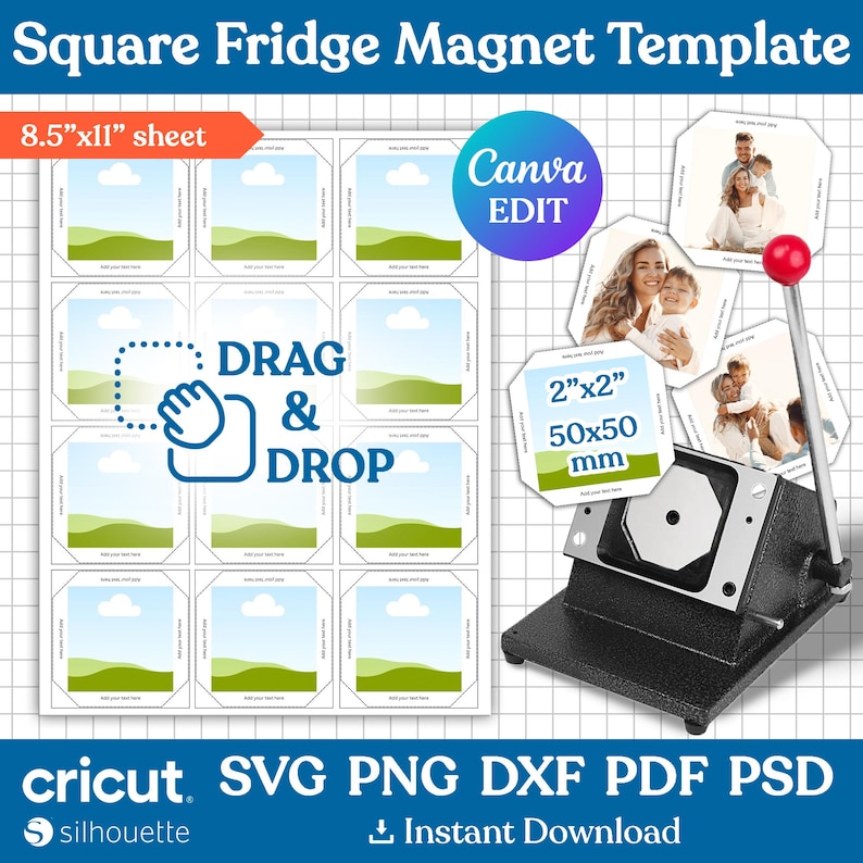 2x2 Square Fridge Magnet Template, Magnet Maker Template, Magnet ...
