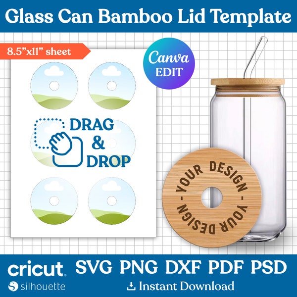 Bamboo Can Glass Lid Template, Glass Can Lid Template, Bamboo Lid Template, 16oz Glass Can Lid Template, Bamboo Lid Decal, Canva Editable