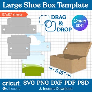 Large Shoe Box Template, Shoe Box Svg, Sneaker Box Template, Shoe Box Party Favor, Gift Box Svg, Box With Lid Template, Canva Editable