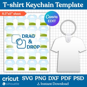 Modello portachiavi maglietta, modello portachiavi SVG, sublimazione portachiavi, portachiavi personalizzato, portachiavi personalizzato, png, dxf, Canva modificabile