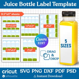 Juice Bottle Label Template BUNDLE, Juice Label Sticker Template, Juice Label Template, Smoothie Label Template, Party Favor, Canva Editable
