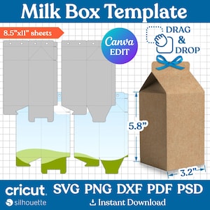 5,8 "Milch Box Vorlage, Milchkarton Box Vorlage, Milch Gunst Box zwart svg, Partybevorzugung Box, Box Vorlage, Geschenkbox svg, DIY Box, Canva bearbeitbar