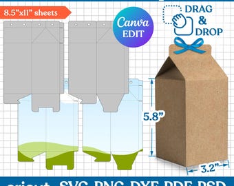 5.8" Milk Box Template, Milk Carton Box Template, Milk Favor Box Svg, Party Favor Box, Box Template, Gift Box Svg, DIY Box, Canva Editable