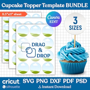 Cupcake Topper Template BUNDLE, Birthday Cake Topper Template, Cupcake Topper Svg, Multipurpose Circle Layered Labels, Canva Editable