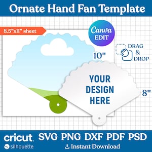 Ornate Hand Fan Template, Paddle Fan Template, Floral Hand Fan Template, Church Fan Template, Wedding Program, Printable, Canva Editable