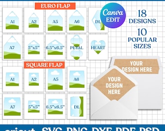 Envelope Liner Template BUNDLE, Euro Flap Envelope Liner, Square Flap Envelope Liner, A1 A2 A6 A7 Envelope Liner, Printable, Canva Editable