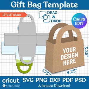 Plantilla de bolsa de regalo, plantilla de bolsa de papel SVG, bolsa de regalo SVG, caja de regalo SVG, plantilla de bolsa de regalo, bolsa de regalo de cumpleaños, archivos de corte, PNG, Canva editable
