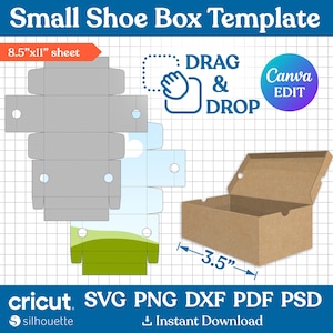 Small Shoe Box Template, Shoe Box Svg, Sneaker Box Template, Shoe Box Party Favor, Gift Box Svg, Box With Lid Template, png, Canva Editable
