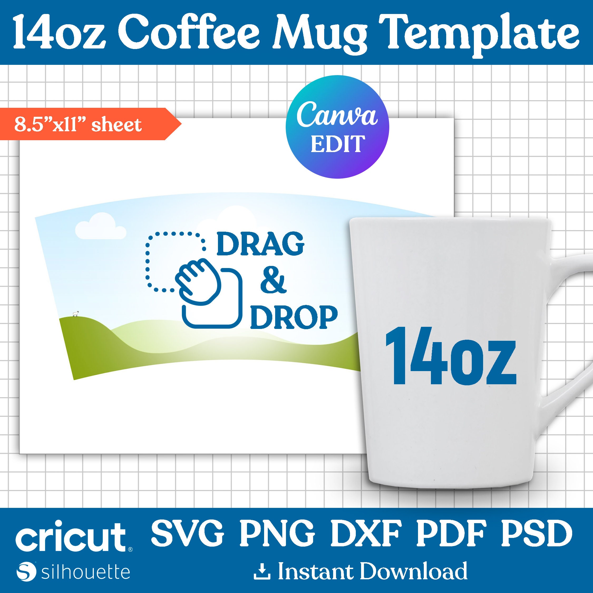14oz Tapered Coffee Mug Template, Mug Full Wrap Template, Sublimation Mug  Template, Mug Press, Mug Template Svg, Dxf, Png, Canva Editable - Etsy