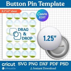 1.25&quot; Button Pin Template, Button Pin Svg, Button Pin Blank, Sublimation Button Pin Template, Badge Circle Labels, Printable, Canva Editable