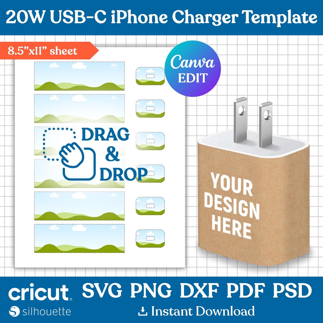 Usb Charger Label Examples 20W USB-C Phone Charger Wrapper Template, Phone Charger 20W, Phone ...
