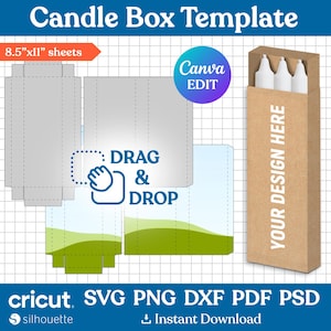 Candle Box Template, Candle Box Svg, Unscented Chandelier Candle Box Template, Tall Candle Box, Pull Box Template, DIY Box, Canva Editable