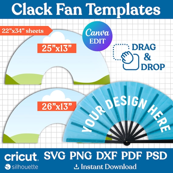 Clack Fan Template, Chinese Fan Template, Festival Hand Fan, Sublimation Fan Template, Sublimation Template, Printable, DIY, Canva Editable