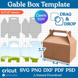 3.3&quot; Gable Box Template, Gable Box Template, Gable Box Svg, Party Favor Box, Box Template, Gift Box Svg, DIY Box Template, Canva Editable