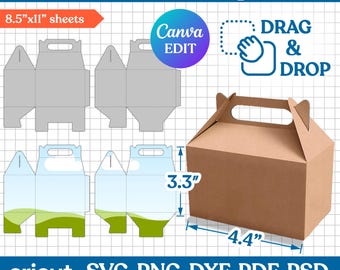 3,3 "Giebel Box Vorlage, Giebel Box Vorlage, Giebel Box svg, Party Favor Box, Box Vorlage, Geschenkbox svg, DIY Box Vorlage, Canva bearbeitbar
