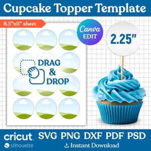 2.25 inches Cupcake Topper Template, Birthday Cake Topper Template, Cupcake Topper Svg, Multipurpose Circle Layered Labels, Canva Editable