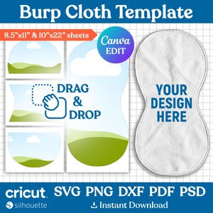 Baby Burp Cloth Template, Baby Burp Cloth for Sublimation, Baby Boy or Girl Burp Template, Burp Sublimation Design, svg, png, Canva Editable