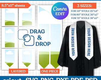 Graduation Stole Template Bundle, Stole Template Svg, Graduation Stole Sublimation Template, Graduation Template, Grad 2025, Canva Editable
