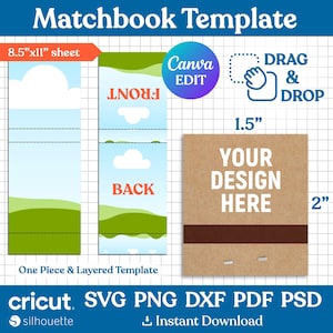 Matchbook Template, Match Book Svg, Matchbook Label Template, Matchbox Template, Match Box, Blank Template, Printable, DIY, Canva Editable