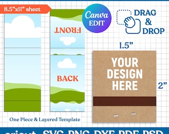 Matchbook Template, Match Book Svg, Matchbook Label Template, Matchbox Template, Match Box, Blank Template, Printable, DIY, Canva Editable