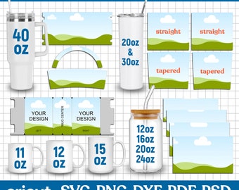 11oz, 12oz, 15oz Mug Template Bundle, 40oz Tumbler Template, 20oz - 30oz Skinny Tumbler Template, Glass Can Wrap Template, Canva Editable