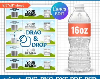 16oz blanco labelsjabloon waterfles, labelsjabloon waterfles, doe-het-zelf labelsjabloon, sticker waterfles, feestartikelen, canva bewerkbaar