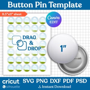 1&quot; Button Pin Template, Button Pin Svg, Button Pin Blank, Sublimation Button Pin Template, Badge Circle Labels, Printable, Canva Editable