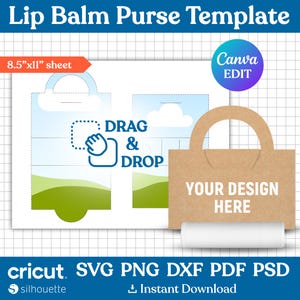 Lip Balm Purse Template, Lip Balm Box Template, Lip Balm Handbag, Chapstick Holder, Lipstick Box, Lip Balm Purse Gift Box, Canva Editable